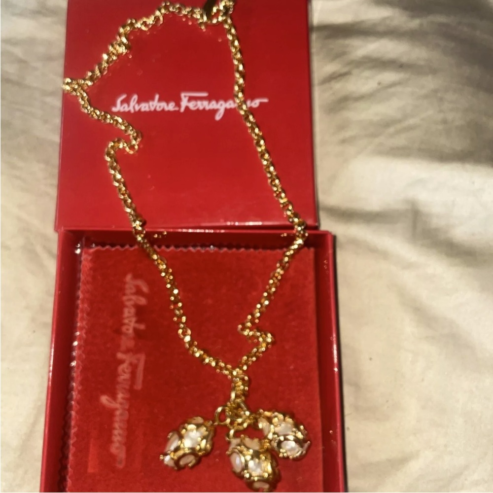 Salvatore Ferragamo Gold Three Egg Necklace